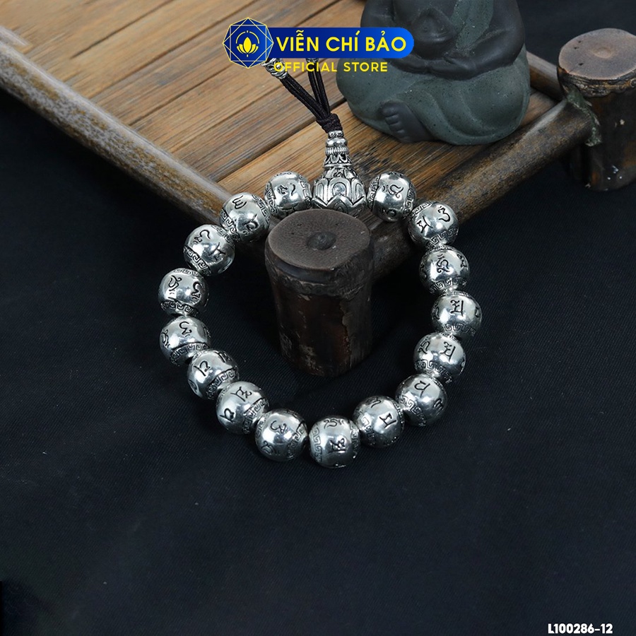 Vòng tay bạc nam Chuỗi BT Khắc Chữ Phật chất liệu bạc Thái 925 thời trang phụ kiện trang sức Viễn Chí Bảo L100286