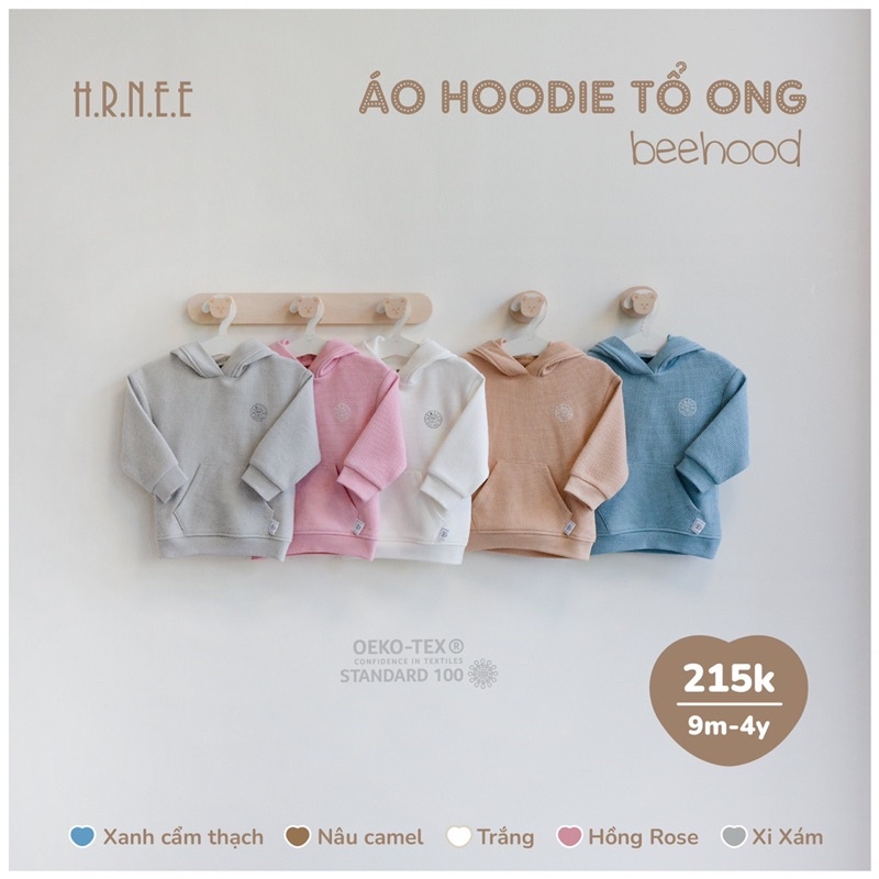 Áo hoodie tổ ong HRNEE cho bé gái, bé trai (9-12M đến 3-4Y)