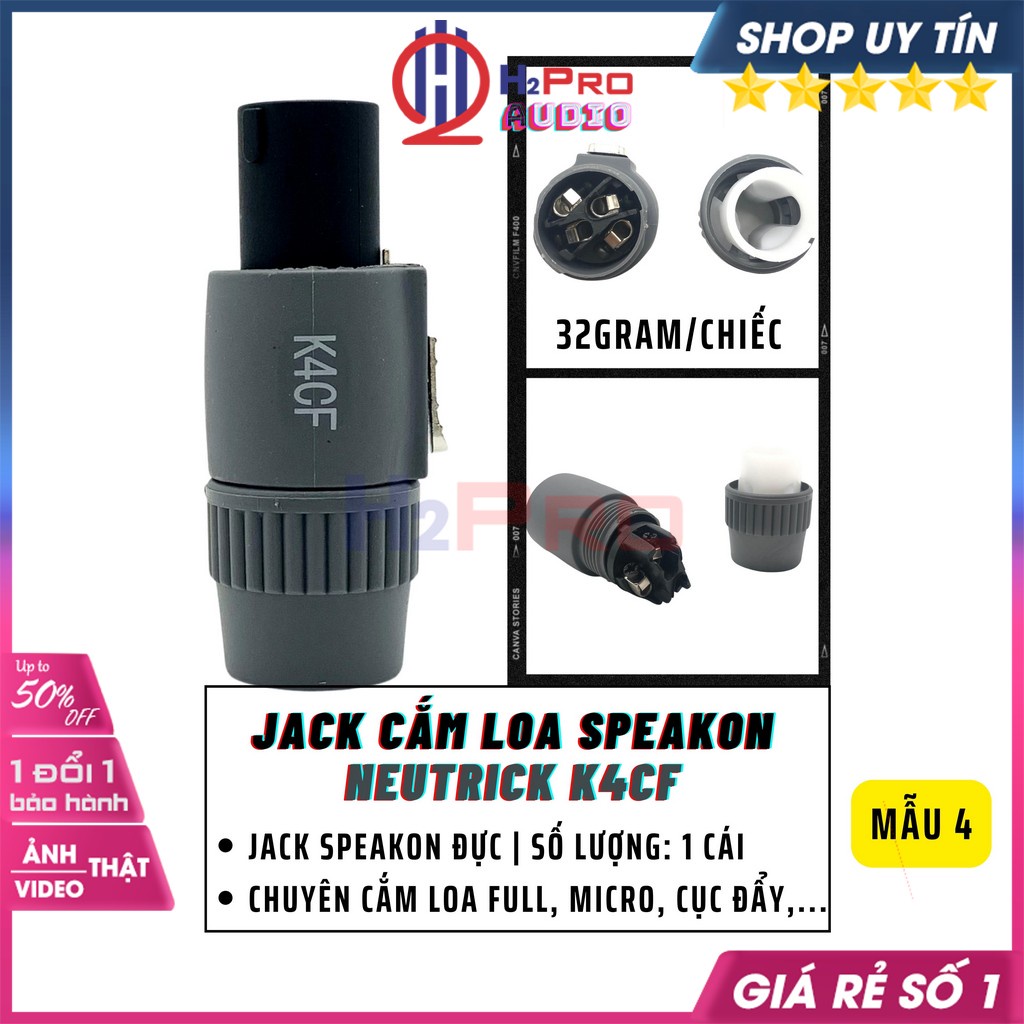 1 Jack Cắm Loa Speakon Neutrik NL4FX-NL4FC-K4CF, Jack Loa Speakon Neutrik Cắm Loa Full, Micro, Cục Đẩy-H2Pro Audio