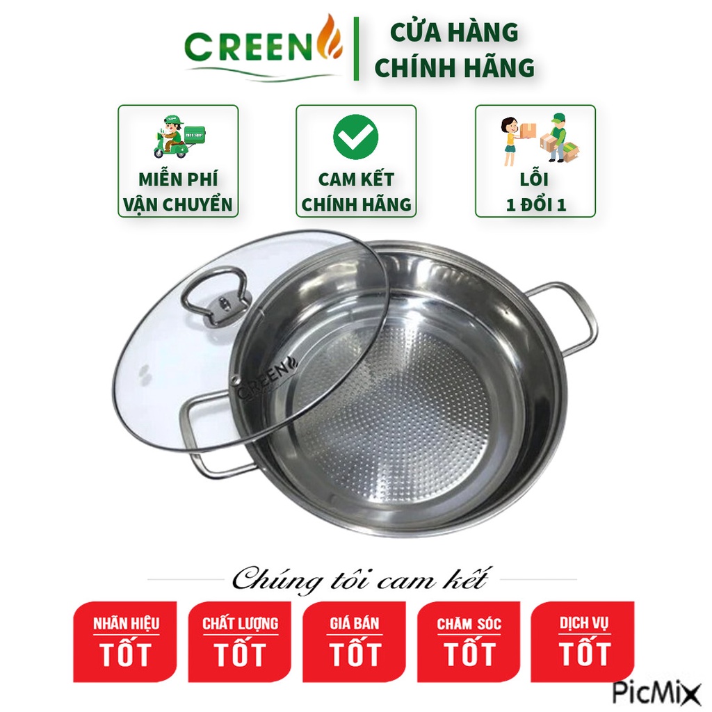 Nồi Lẩu-Bát Lẩu inox Cao Cấp Creen đáy sần 30cm dành cho mọi loại bếp