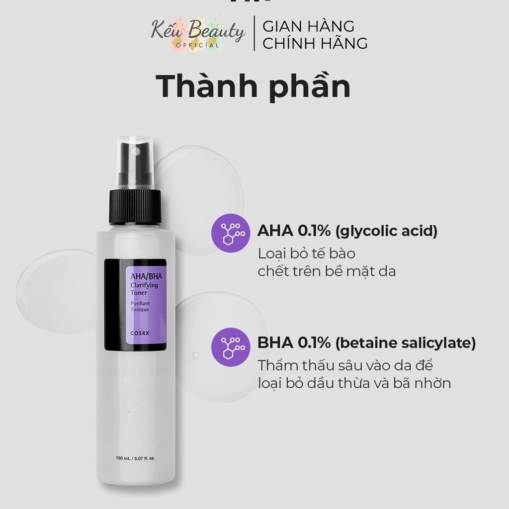 Nước hoa hồng COSRX chứa AHA/ BHA tẩy tế bào chết làm sáng da giảm mụn hiệu quả dung tích 150ml/100ml/50ml