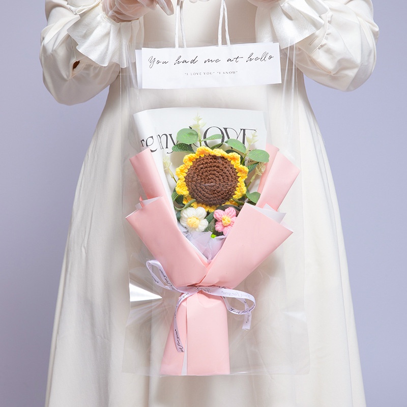 Bó Hoa Nhân Tạo Đan Len Thủ Công Có Đèn LED Dùng Làm Quà Tặng Lễ Hội