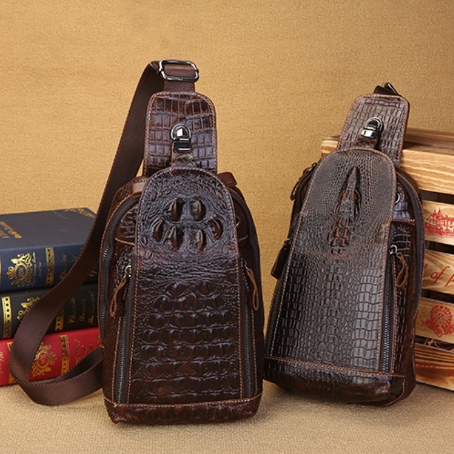 Túi Đeo Chéo Ngực Bằng Da Bò Thật Họa Tiết Da Cá Sấu ZP-039 Cho Nam