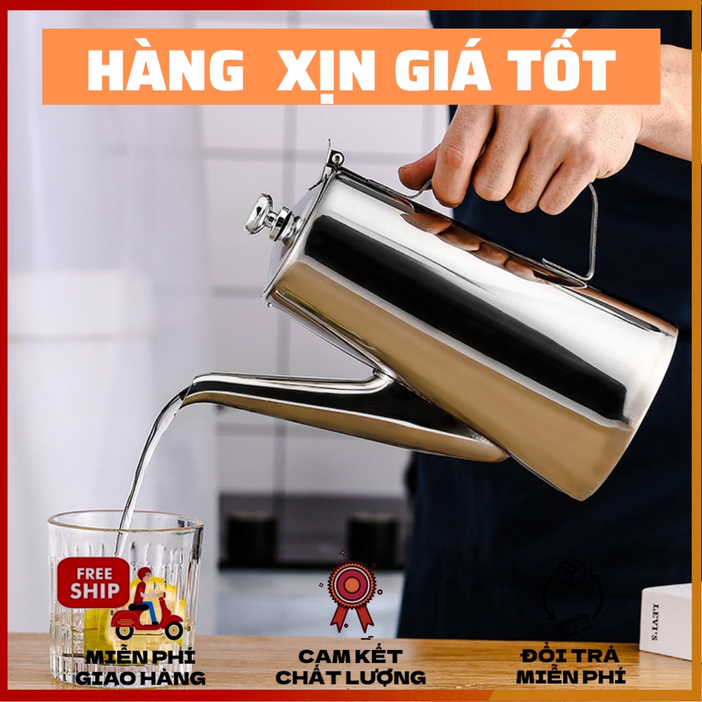 Ấm inox 304 dáng cao dung tích 2 lít cao cấp chuyên đựng trà, cà phê, nước gia vị, nước lẩu nhà hàng"