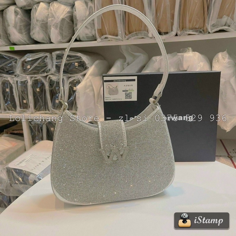 Túi kẹp nách W.A.N.G đá lấp lánh có dây xích đeo chéo siêu xinh