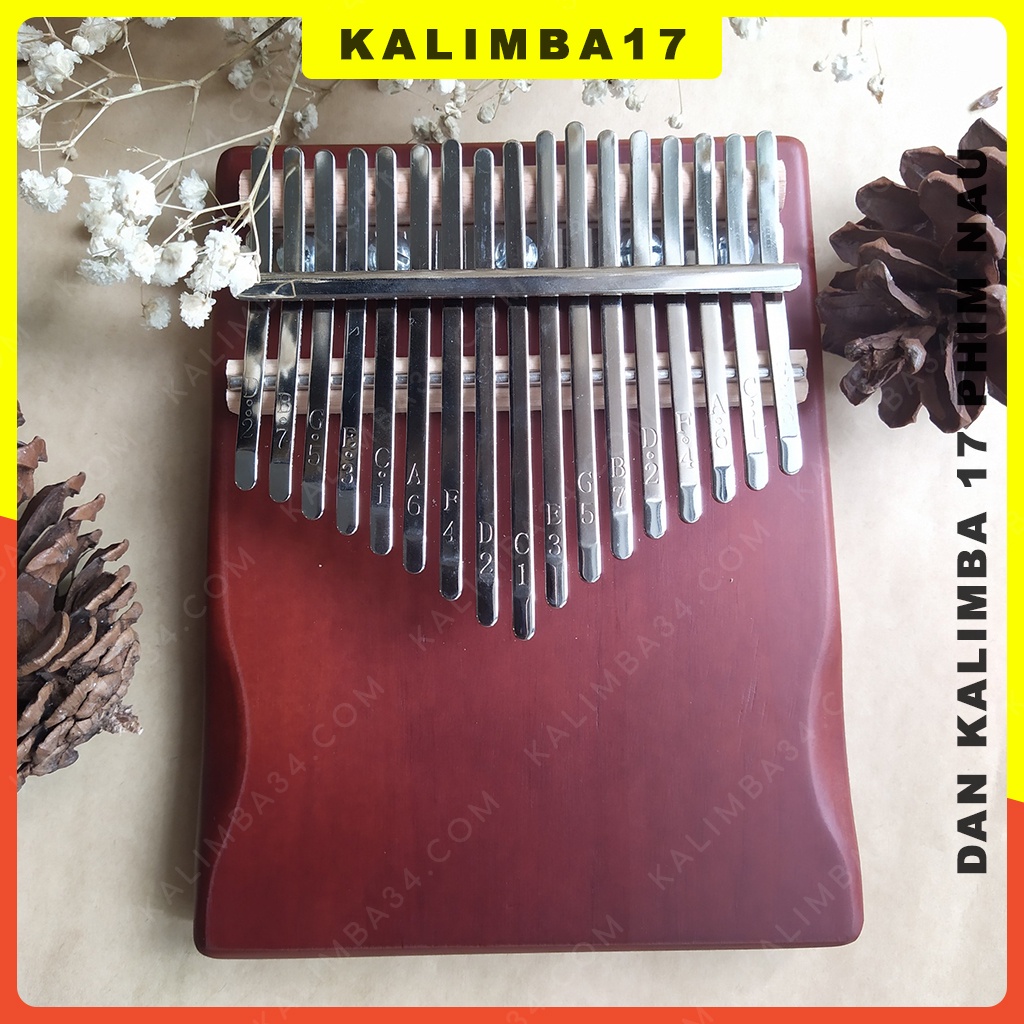 Đàn kalimba 17 phím cơ bản màu nâu, Kalimba gỗ tấm nguyên khối, Piano ngón tay cái , đồ chơi cho bé hấp dẫn kèm phụ kiện