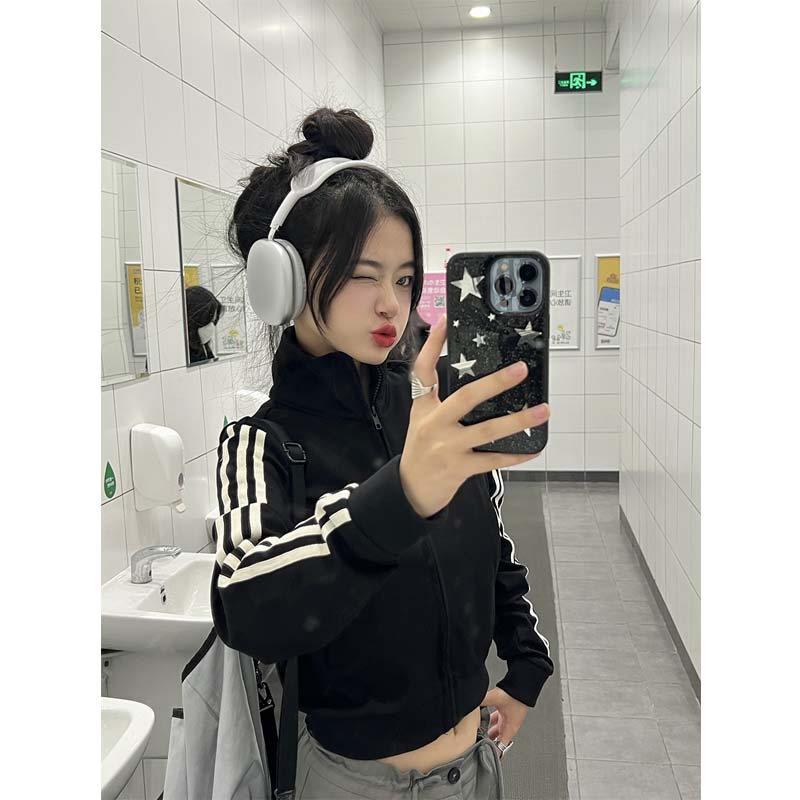 Áo khoác thể thao XINLANYASHE tay dài cổ đứng màu đen cho nữ
