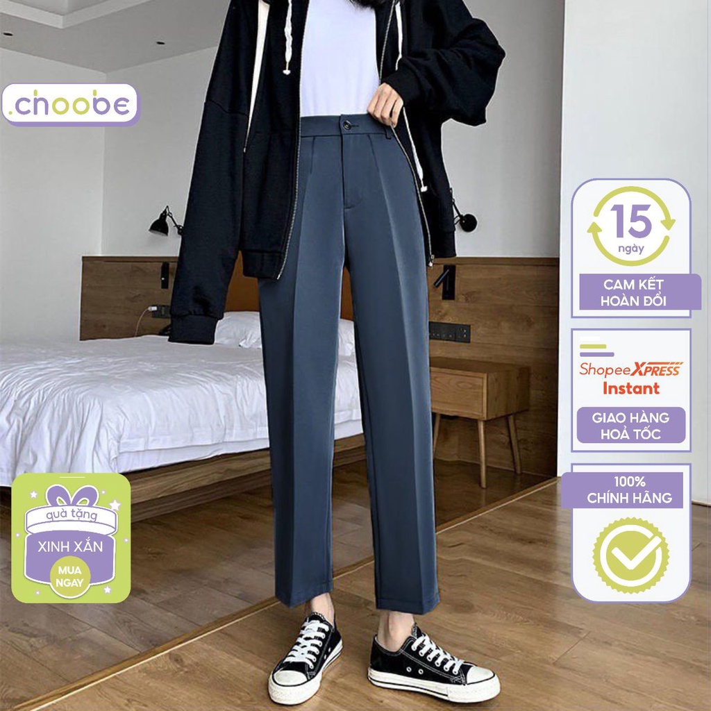 Quần baggy nữ Choobe đồ công sở lưng cạp cao đi học form dáng đẹp thanh lịch màu đen ghi xám Q46