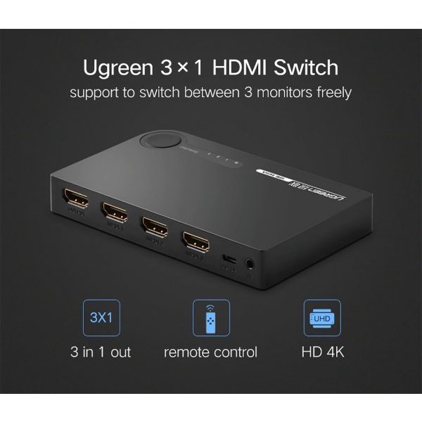 Bộ gộp HDMI 3 vào 1 ra Chính hãng Ugreen 40234 cao cấp - Hàng chính hãng