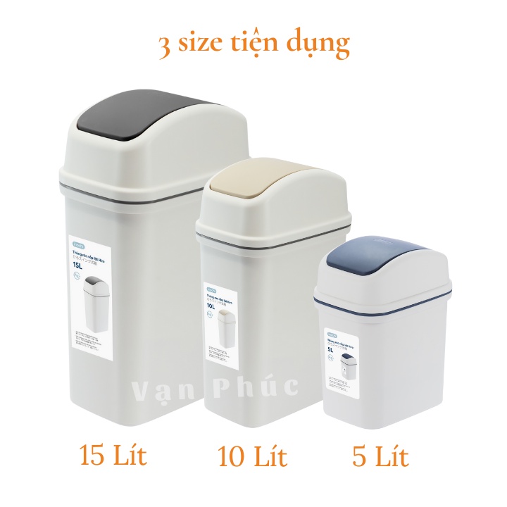 Thùng sọt đựng rác nhựa nắp lật Hiro để bàn, hình chữ nhật, đạp chân, cho văn phòng, nhà bếp, phòng ngủ Vapu HCM