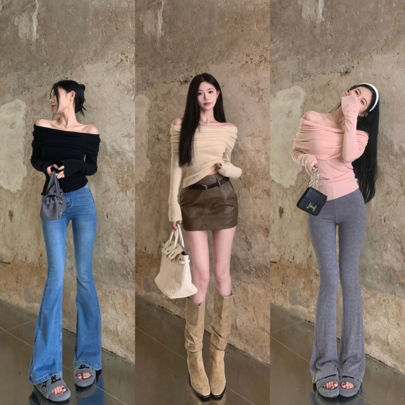 Áo Thun COZOK Tay Dài Lệch Vai Dáng Ôm Gợi Cảm Thời Trang Cổ Điển Dành Cho Bạn Nữ