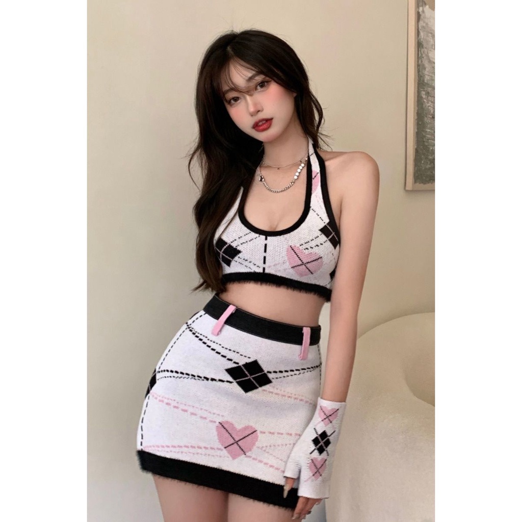 Bộ Áo Dệt Kim + Chân Váy Thời Trang Mùa Hè 2022 Phong Cách Retro Quyến Rũ Cho Nữ