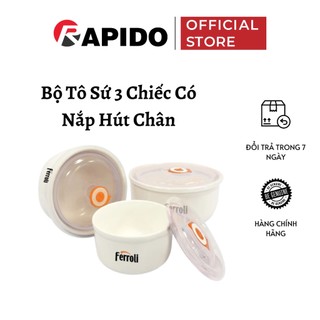 Bộ bát sứ Rapido 3 chiếc nắp hút chân không cao cấp, bảo quản thức ăn