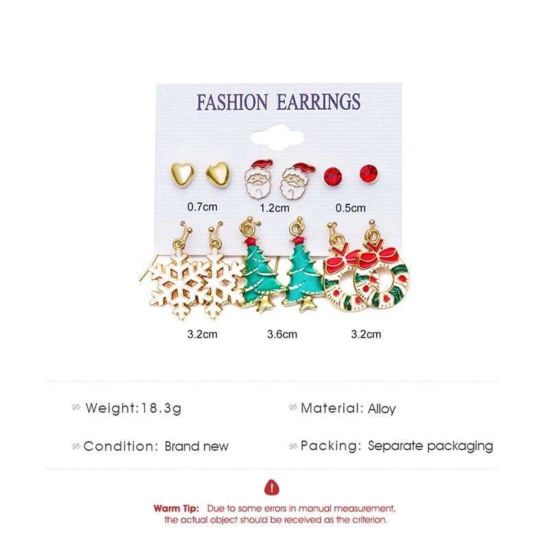 Bộ 6 Đôi Khuyên Tai Chủ Đề Giáng Sinh Thời Trang