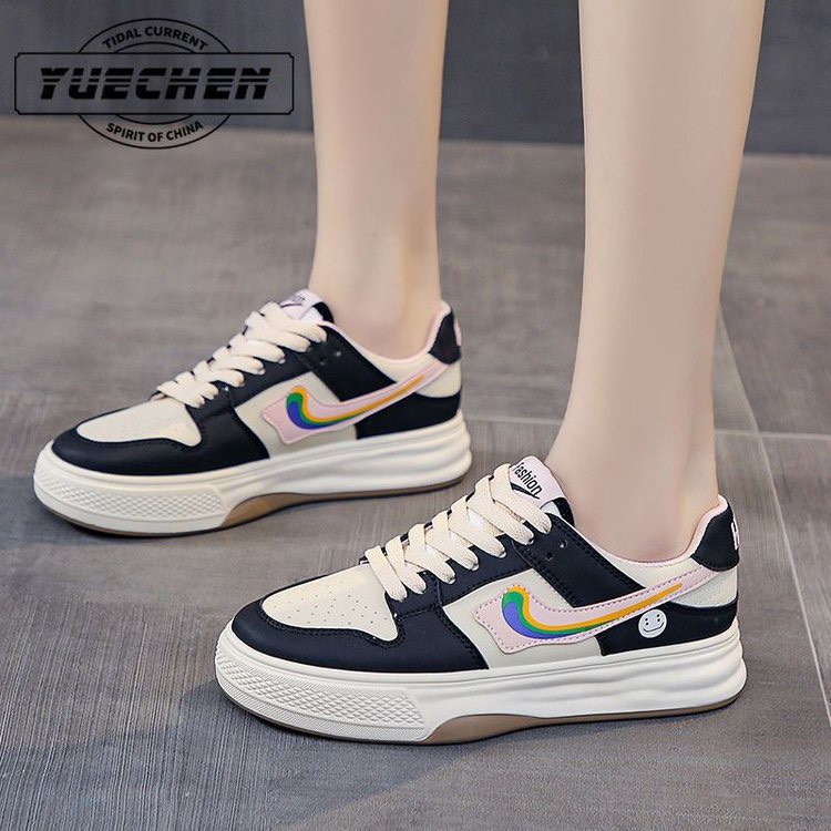 Giày thể thao sneaker nữ 2 màu basic họa tiết sọc mặt cười trẻ trung phong cách FLORA G43