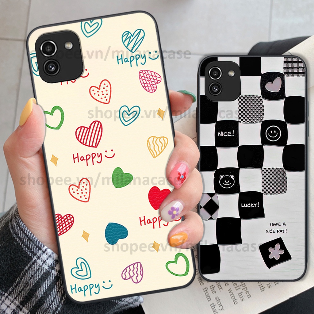 Ốp Samsung A03 in hình caro trái tim siêu đẹp, siêu nét đầy phong cách cá tính