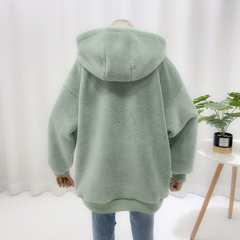 Áo Hoodie Len Lông Cừu Tay Dài Thêu Họa Tiết Hoạt Hình Phong Cách Hàn Quốc Thời Trang Mùa Thu