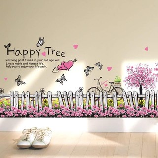 Decal dán tường chân hàng rào tím happy tree