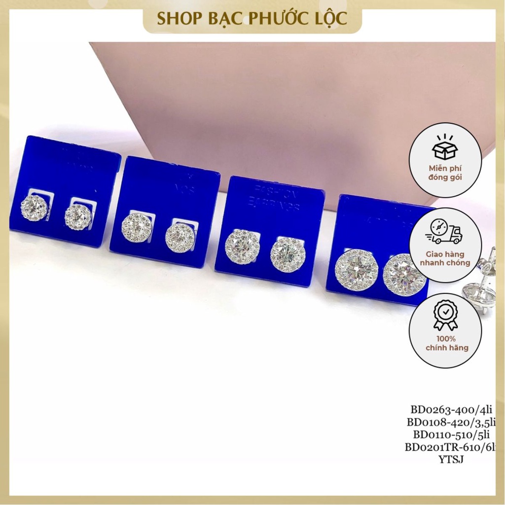 Bông tai tròn chuôi đẩy bạc cao cấp 4 size phong cách Hàn Quốc thời trang cho nữ - Shop bạc Phước Lộc