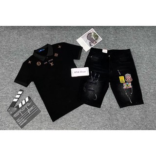 Sét quần short jean ảo thun nam