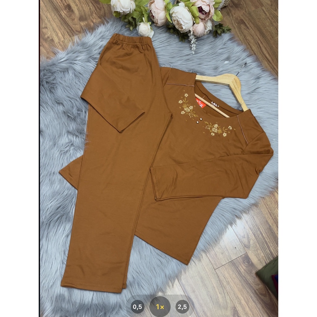 Đồ bộ nữ trung niên cho mẹ mặc nhà thêu hoa - sét quần áo đồ ngủ trung tuổi thu đông cotton làm quà tặng ý nghĩa