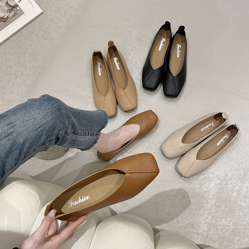 Giày Búp Bê Da Mềm Mũi Vuông Size Lớn 41-43 Thời Trang 2021 40