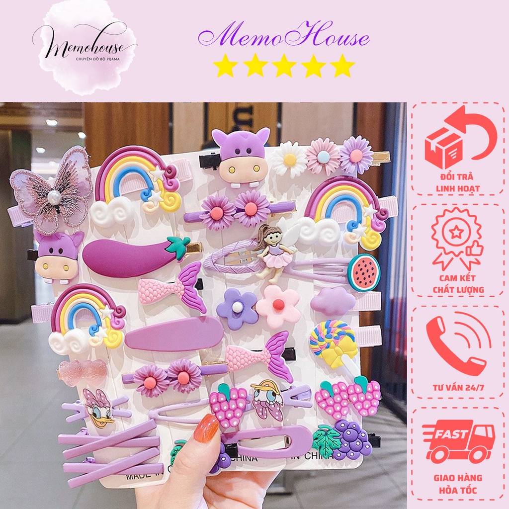 Sét Kẹp Tóc 14 Món Nhiều Hình Kute Cho Bé Gái siêu dễ thương