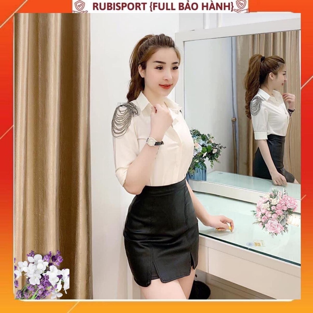 Set áo sơ mi hàng thiết kế, quần giả váy da hàng chính chủ chuẩn hình ảnh.