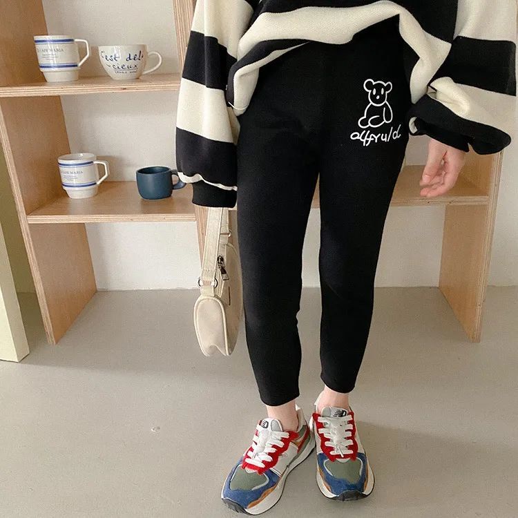 Quần legging dài MNGRL in họa tiết hoạt hình màu trơn thời trang Hàn Quốc cho bé gái