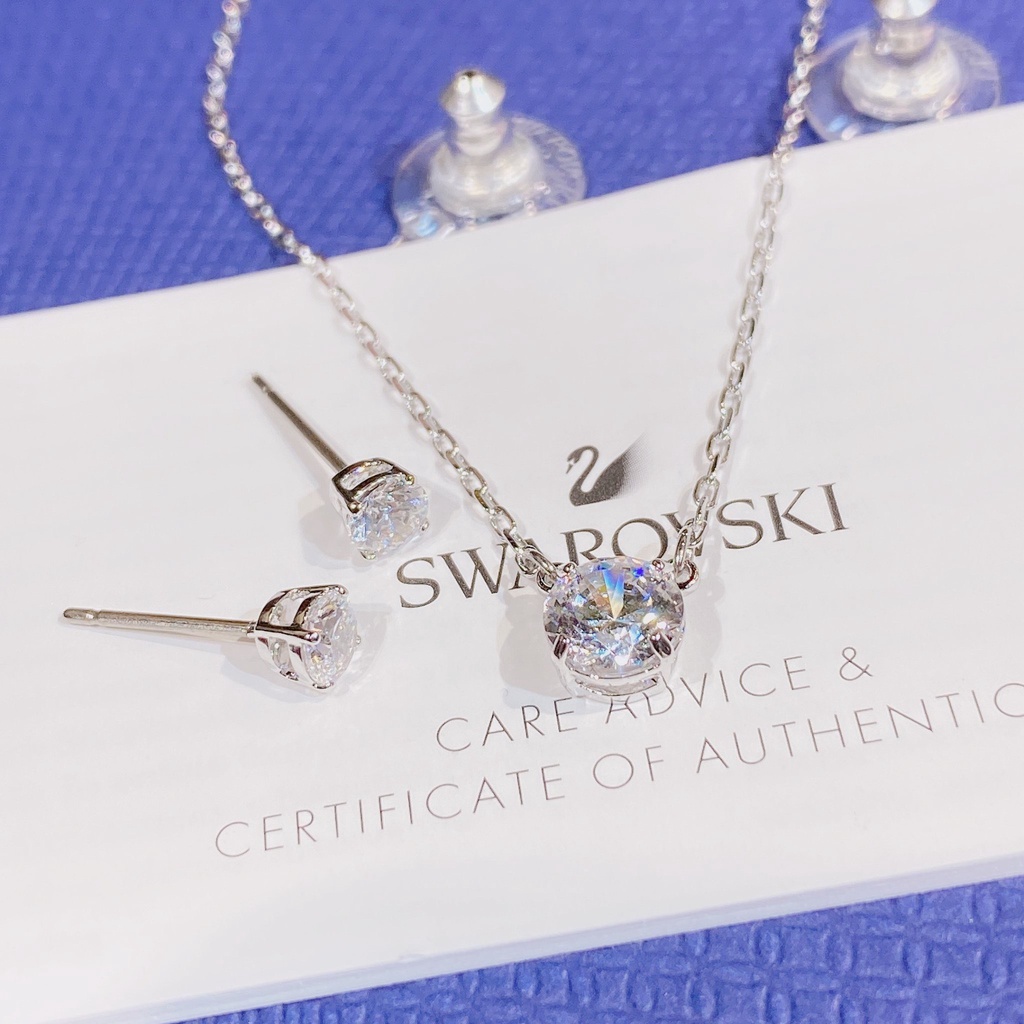 Set dây chuyền khuyên tai Swarovski attract trắng nhỏ