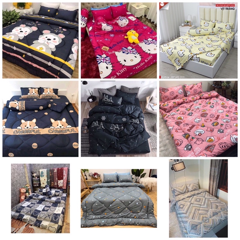 Chăn phao chần bông tấm trắng dày dặn loại 1 vải cotton poly nhiều màu được chọn mẫu