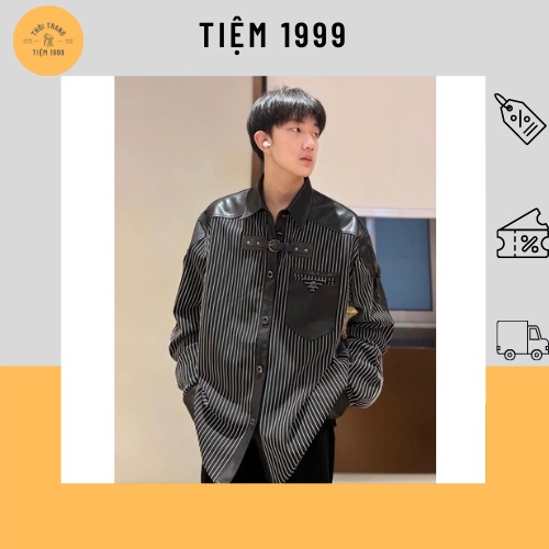 Áo Sơ Mi Phối Da Sọc Đen Trắng Cá Tính Form Rộng T110
