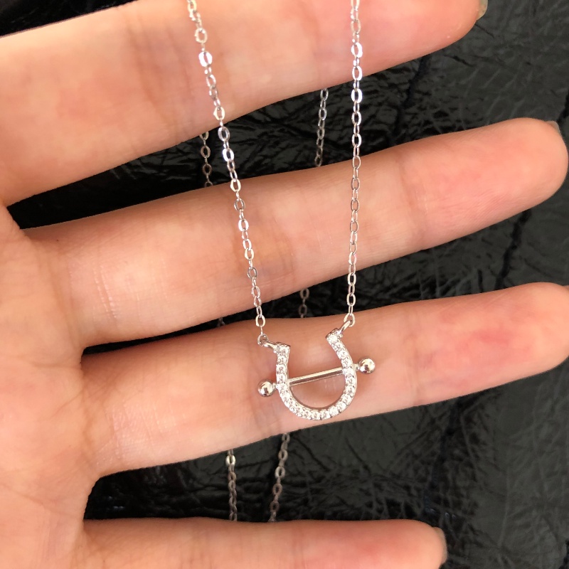 Dây chuyền WE FLOWER mặt hình móng ngựa chữ U màu bạc đính đá zircon nhân tạo thời trang dành cho nữ