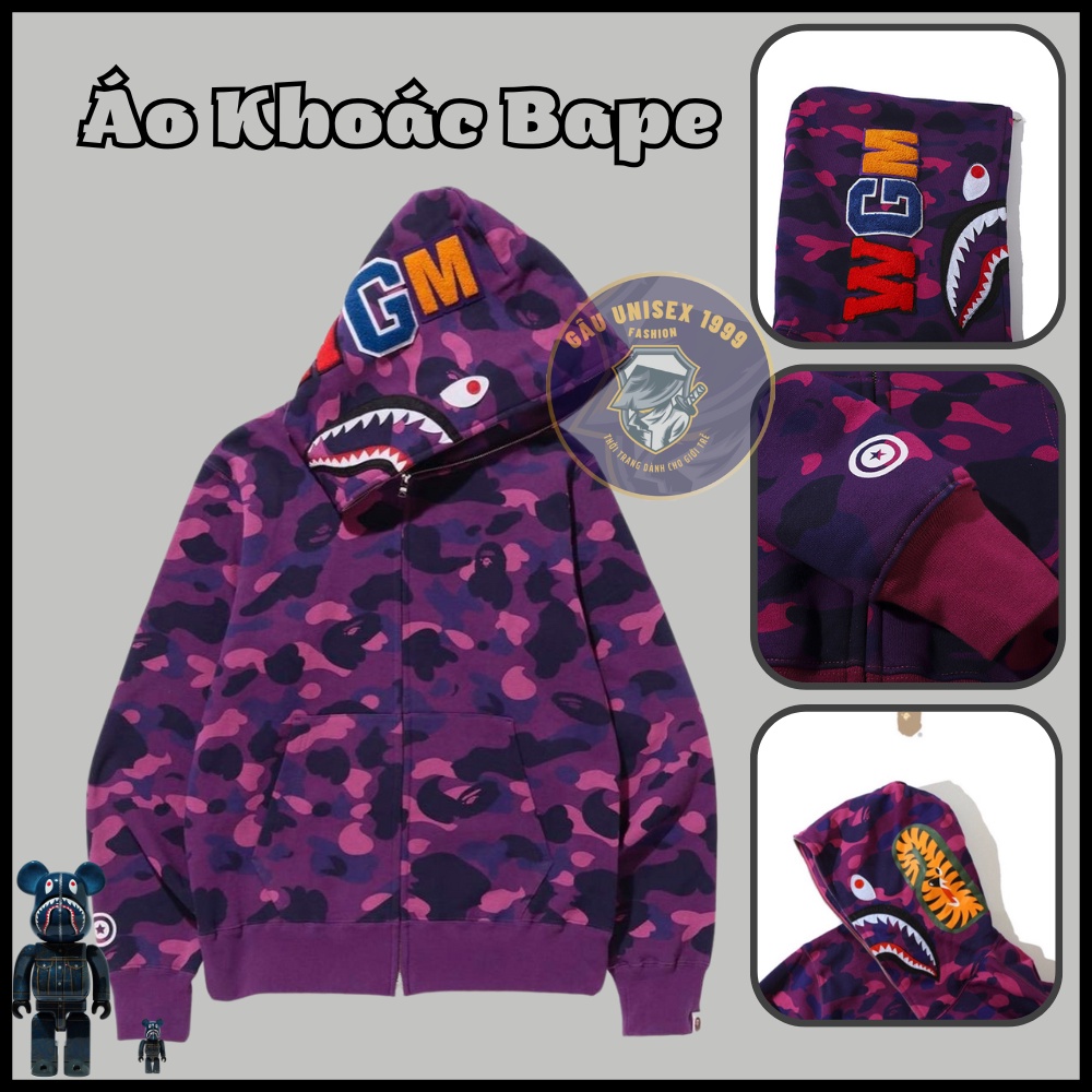 Áo Khoác Nỉ Cá Mập Bape Shark Khoá Zip Kéo Kín - Áo Khoác Hot trend