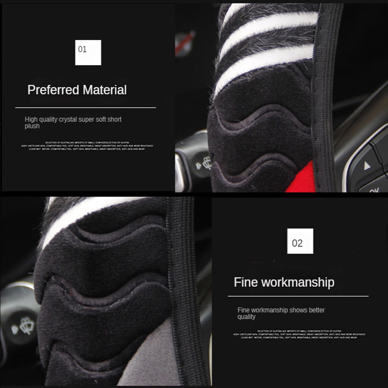 Vỏ Bọc Vô Lăng Xe Hơi 37-38cm Bằng Vải Lông Co Giãn Ấm Áp Chống Trượt Hình Quái Vật Nhỏ