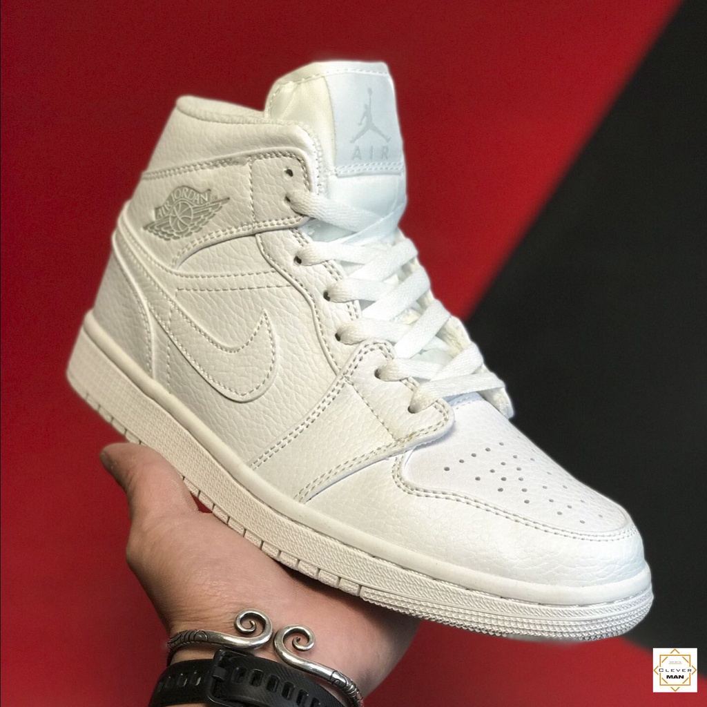 Giày Thể Thao Nam Nữ Air Jordan Full Trắng Cổ Cao,Giày Bóng Rổ Trắng