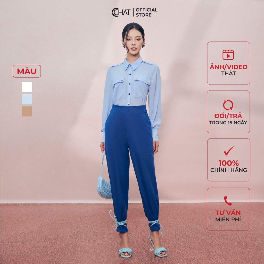 Áo Sơ Mi Nữ 𝐂𝐂𝐇𝐀𝐓 Kiểu Túi Ốp Dập Khuy Dáng Suông Chất Thô Cao Cấp 12SDT2005ST