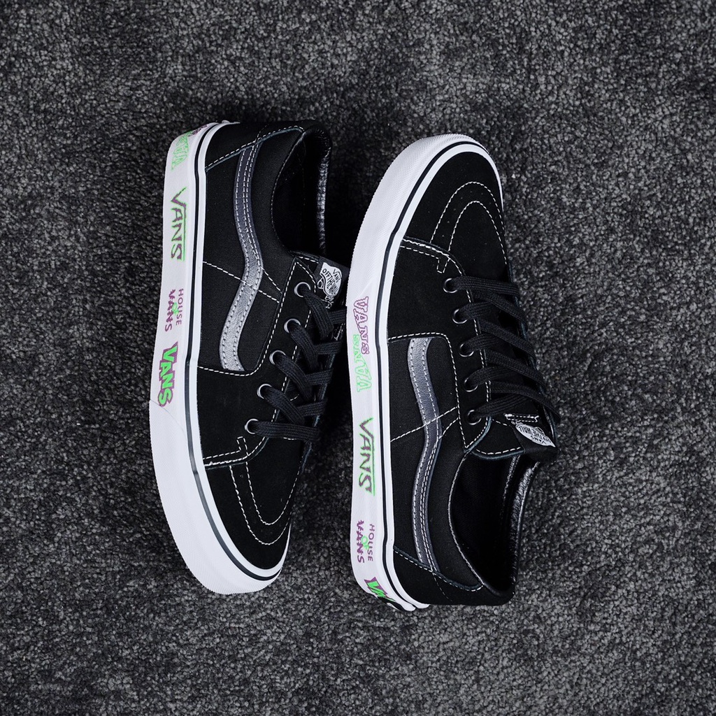 Giày Thể Thao Vans Sk8-Low Màu Xanh Lá Đậm In Họa Tiết Hoạt Hình graffiti Thời Trang Cho Nam Và Nữ-1858