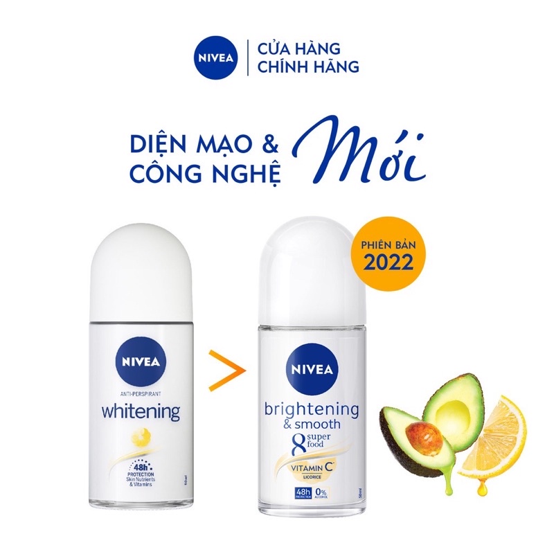 lăn Nivia brightening&smooth vitaminc 50ml lằn trắng da ngăn mồ hôi vùng dưới cánh tay (hàng chính hãng)