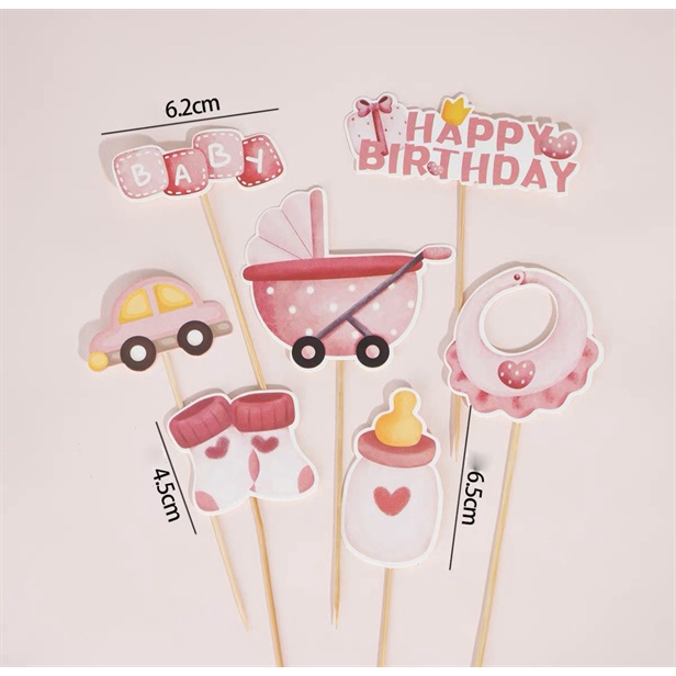 Set 7 que cắm HPBD xe nôi + bình sữa hồng