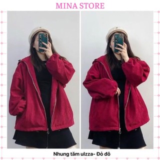 Áo khoác nhung tăm có nón form rộng – Áo khoác nhung tăm oversize phong cách hàn quốc – AKNT/nontron -Minastore