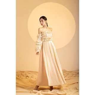 Đầm bèo dập ly be dáng dài The Long Holly | DEYU