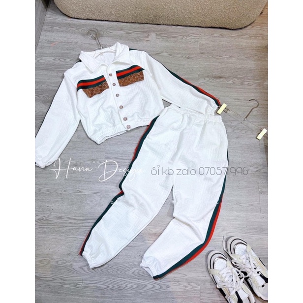 Bộ quần áo phong cách thể thao trắng cho bé gái