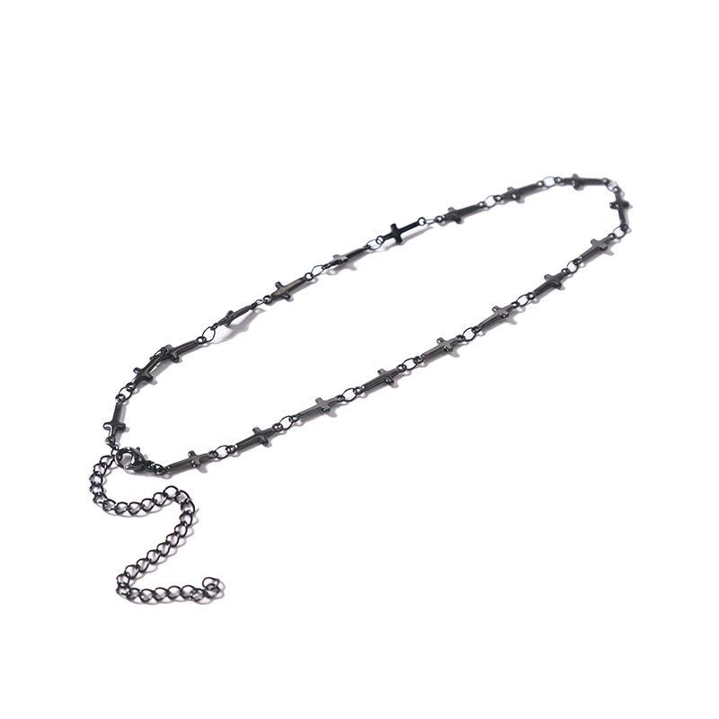 Vòng Tay Thép Titan Màu Đen Phối Mặt Thánh Giá Kích Thước 18 + 5cm Phong Cách Hip Hop Cho Nam Và Nữ