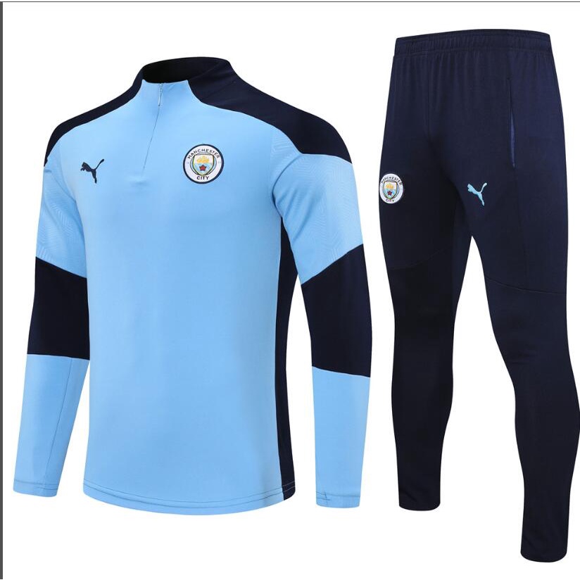 Áo Khoác Bóng Đá Tay Dài Có Khóa Kéo Nửa Thân Size S-XXL 21-22 MC Manchester city