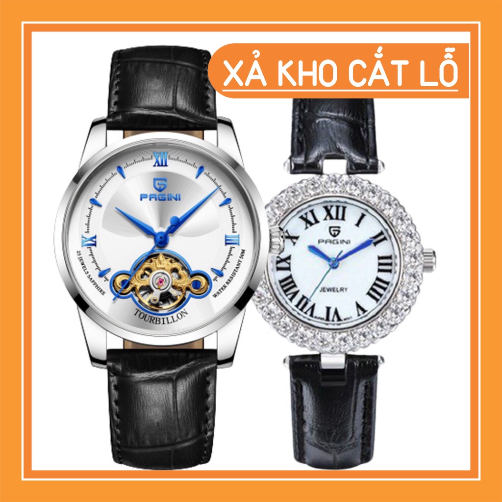 SIÊU SIÊU RẺ Đồng hồ đôi nam nữ tình yêu thương hiệu PAGINI cao cấp dây đen - Qùa tặng tình yêu cho các cặp đôi - bảo hà