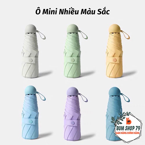 Dù ô gấp gọn mini 2 lớp cán tròn kèm túi đựng nhỏ gọn tiện lợi, Dù gấp gọn cán tròn chống nước chống