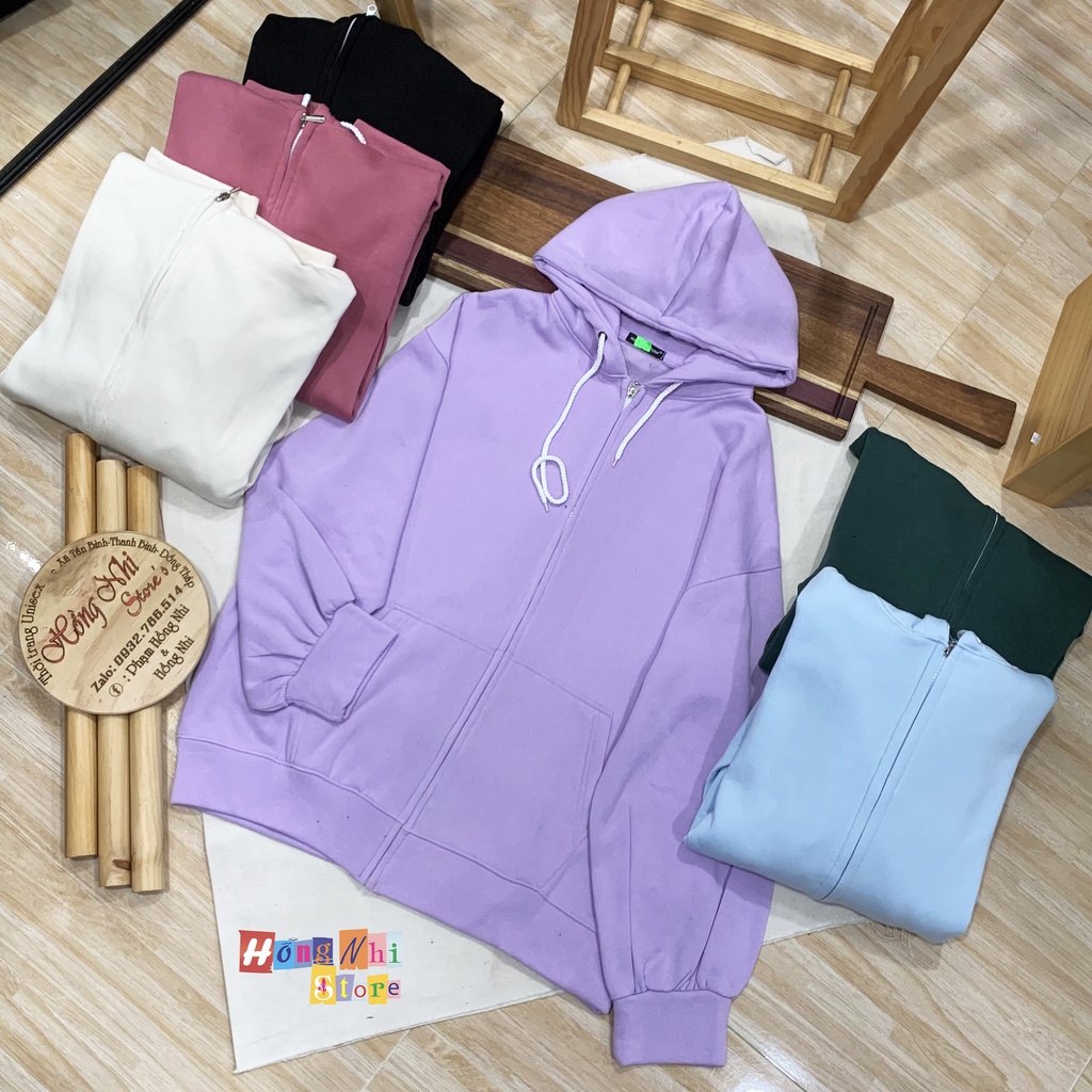 Áo Khoác Hoodie Zip Nỉ Trơn Tay Phồng Màu Xanh Ngọc Dây Kéo Dáng Rộng Nam Nữ Oversize Ulzzang Unisex - MM