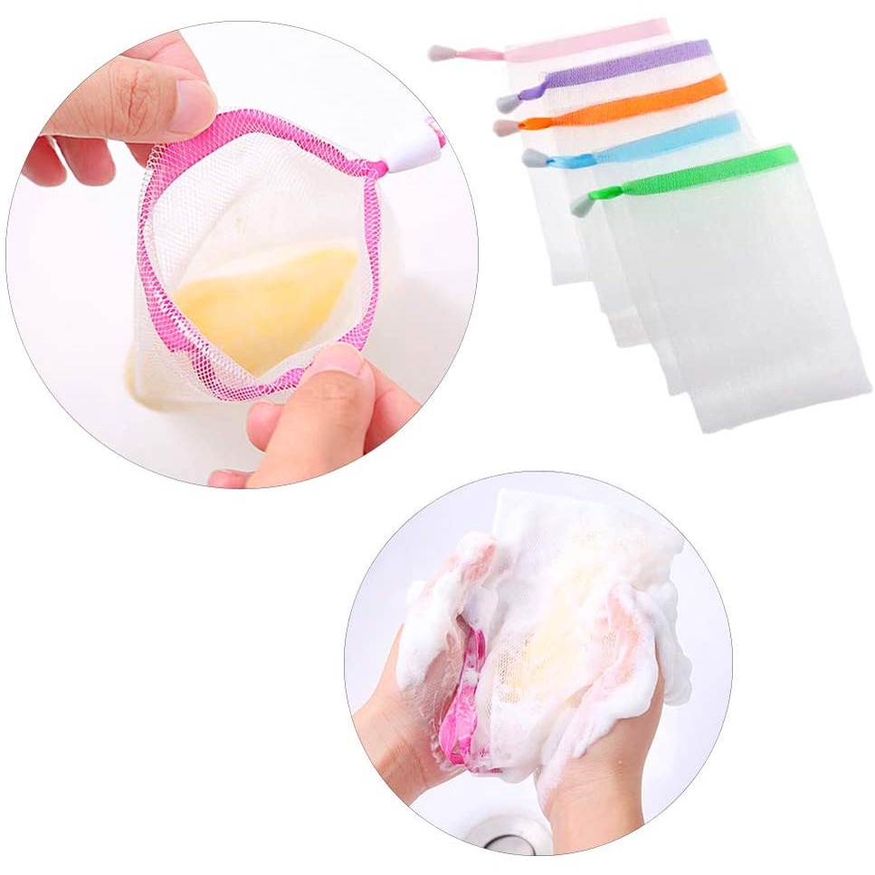 Bộ 10 Túi Lưới Đựng Xà Phòng Tạo Bọt Tẩy Tế Bào Chết Màu Sắc Ngẫu Nhiên