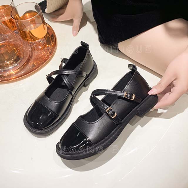 Giày búp bê tiểu thư Mary Jane lolita ulzzang 2 quai cài phối màu cực xinh hàng quảng châu loại 1 da mềm form chuẩn